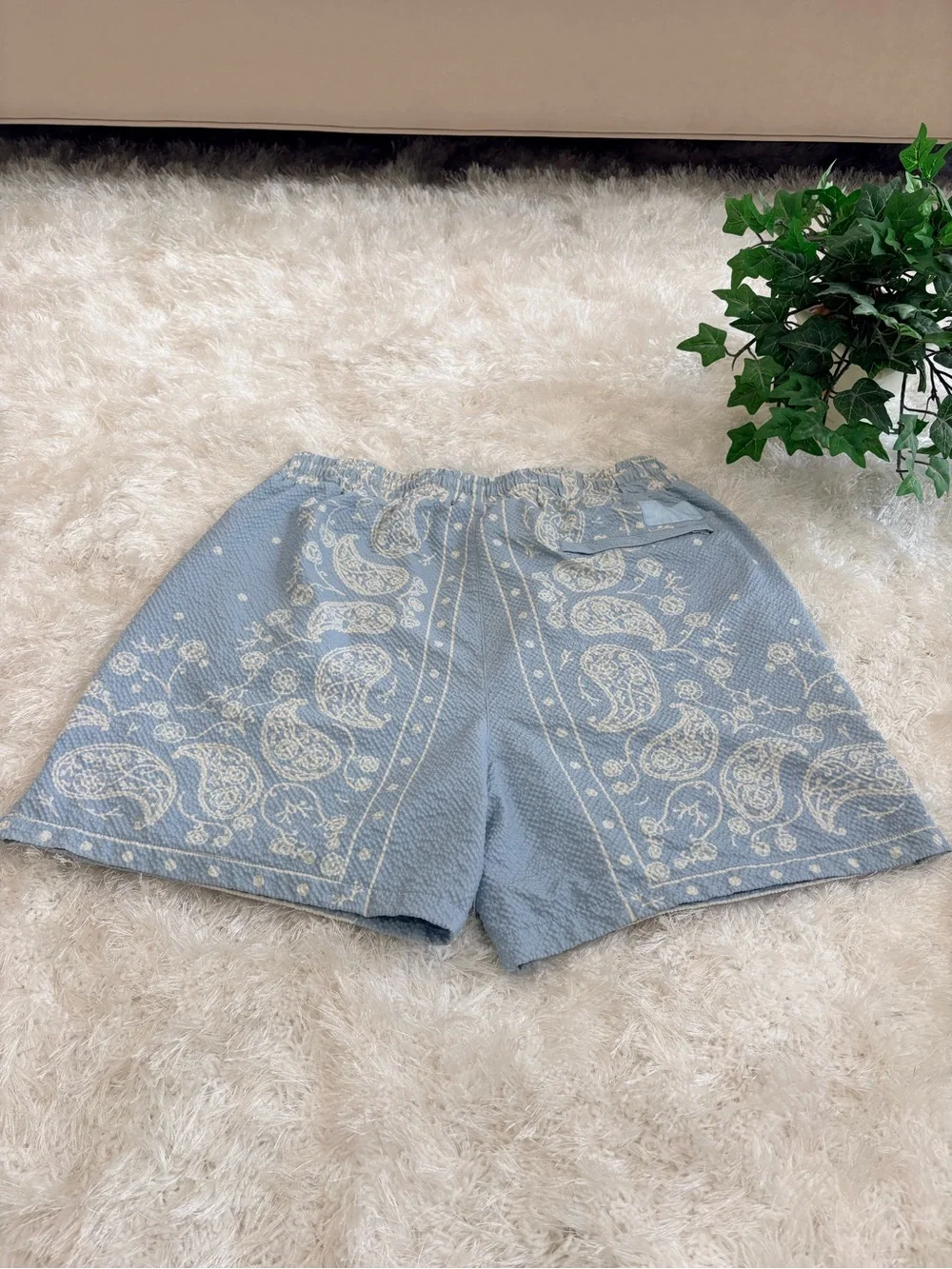 Maison Article Sky Blue Paisley Hybrid Shorts.